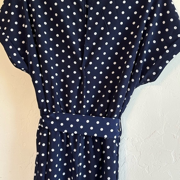 SHEIN Navy/White Polka Dot Wide Leg Elastic Waist & Belt Career Pantsuit Sz M - Picture 6 of 9